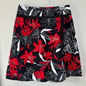 Majona Vibrant Cotton Red and Black Floral A-Line Skirt